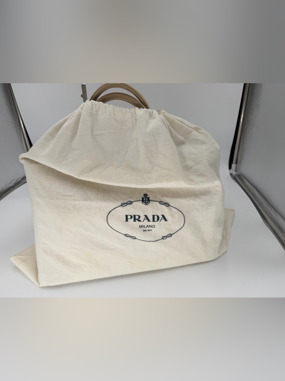 Prada Canapa Large Khaki Tote w/Dust Bag and Entrupy COA Very Good Condition - Picture 9 of 16
